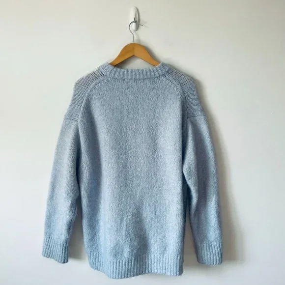 Zara Soft Feel Knit Sweater Crewneck Wool Alpaca Blend Pullover Light Blue Sz M - Picture 5 of 7